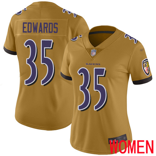 Baltimore Ravens Limited Gold Women Gus Edwards Jersey NFL Football #35 Inverted Legend->youth nfl jersey->Youth Jersey